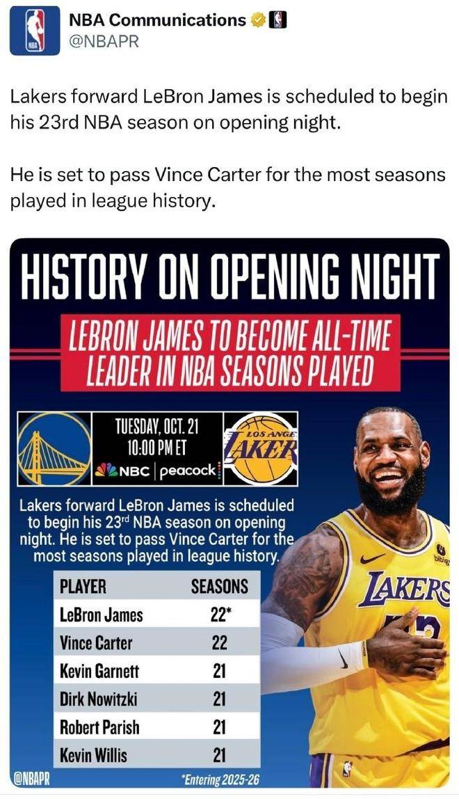 NBA官宣重要赛程：揭幕战火雷战+湖勇战 圣诞大战火湖+侠勇对决