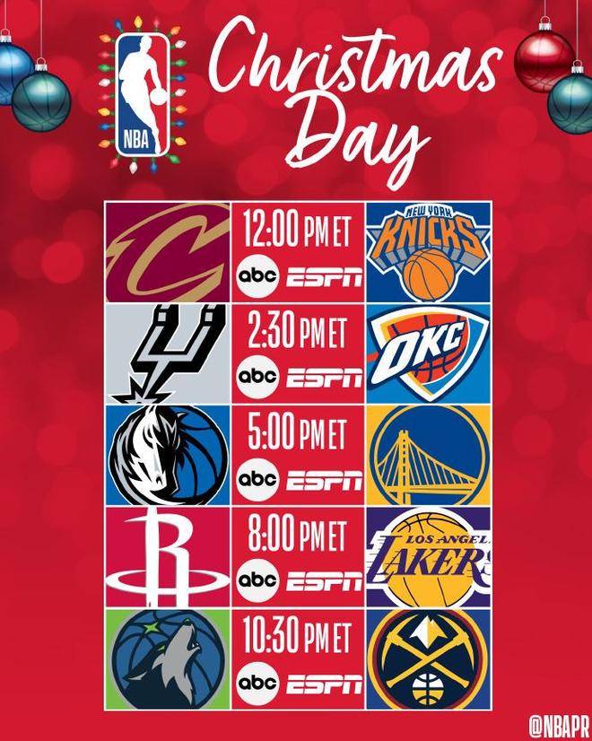 NBA官宣重要赛程：揭幕战火雷战+湖勇战 圣诞大战火湖+侠勇对决