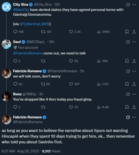 皇冠体育app-多纳鲁马交易有变？被曼城球迷喷是骗子，罗马诺回应：爱信不信